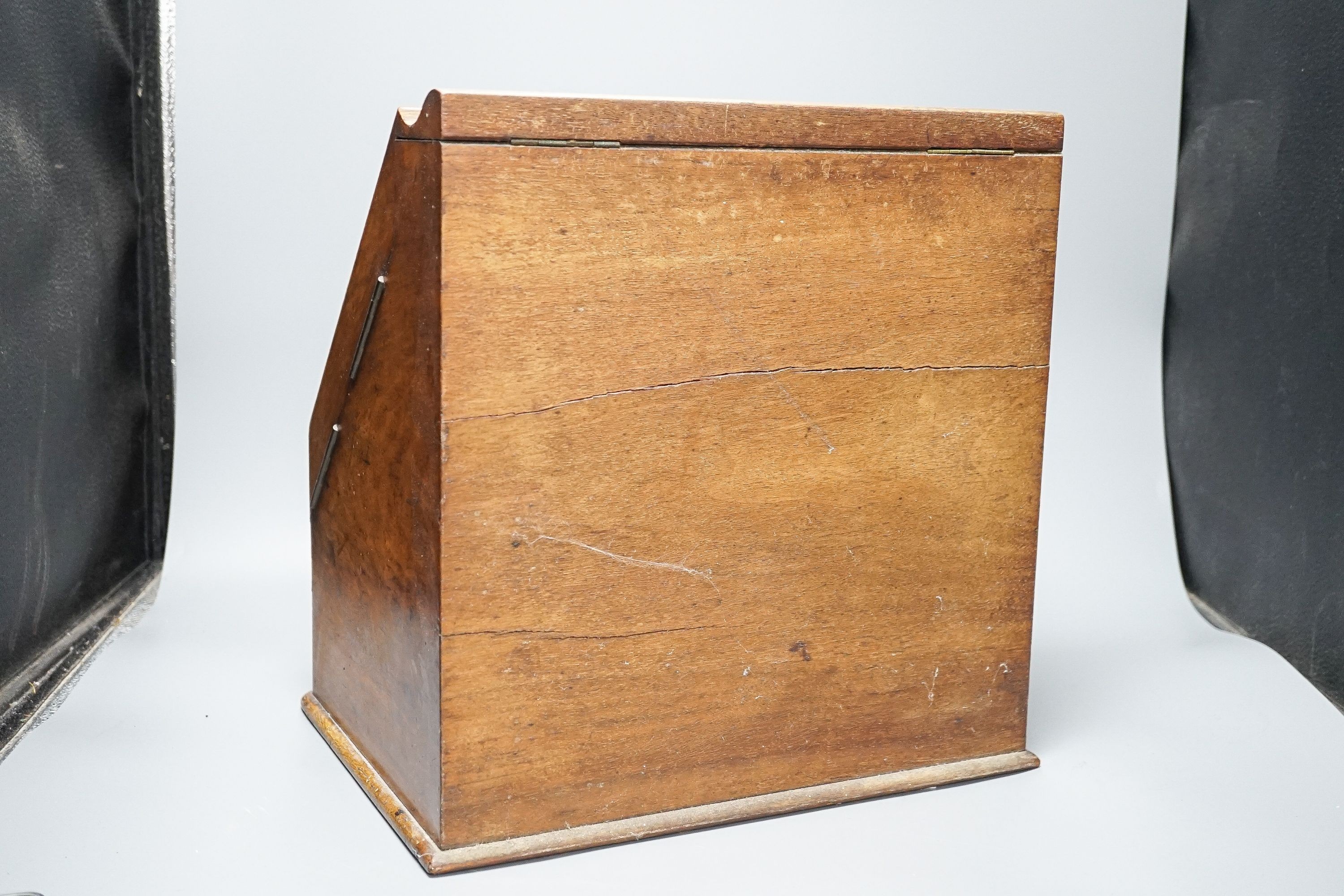 A Victorian burr walnut stationary casket, with calendar, 35cm